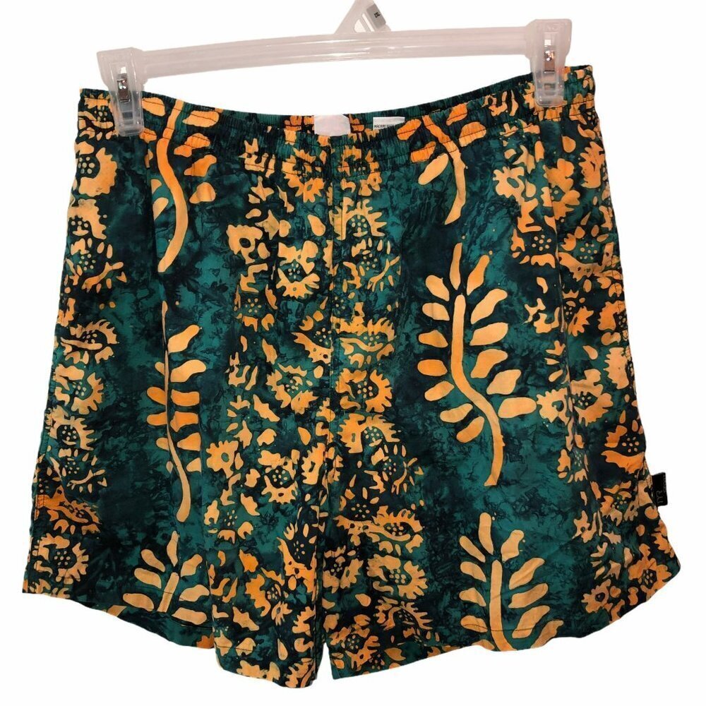 TYR Sport Mens Large Green Floral Elastic Waist Pockets Swim Shorts Trunks Sz L
